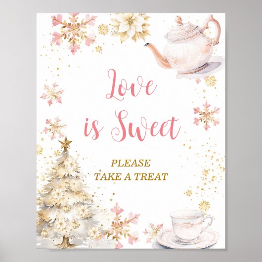 Poster Pink Winter Tea Party Baby Shower Love is Sweet (Devant)