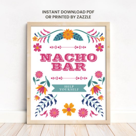 Poster Pink Yellow Mexican Fiesta Nacho Bar Sign