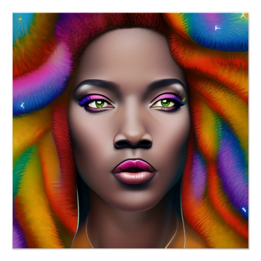 Poster Pinky Queen Rainbow Cute Cheveux Black Melanin Afr (Devant)