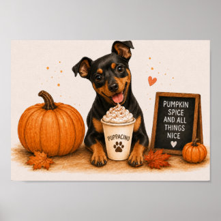Poster Pinscher Nain Invitant Épices de Citrouille A4