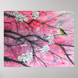 Poster Pinson parmi la copie de fleurs de cerisier