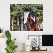 Poster Pinto Peinture Stallion & Arbres À feuillage persi (Bureau à domicile)