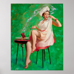Poster PInUp avec barbecue Grill Art
