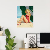 Poster Pinup blond girl sur la plage (Bureau à domicile)