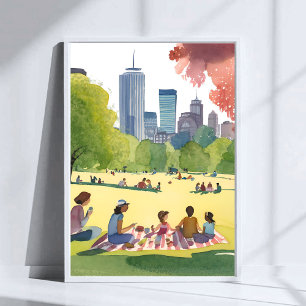 Poster Pique-nique de Boston Common Peinture aquarelle