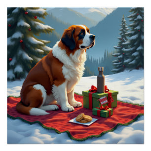 Poster Pique-nique d'hiver de la Saint-Bernard peinture d