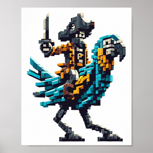 Poster Pirate à cheval sur perroquet Style de bloc de jeu (Devant)