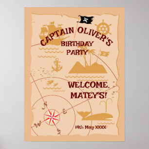 Poster Pirate Boy Treasure Map Amusants Anniversaire Fête