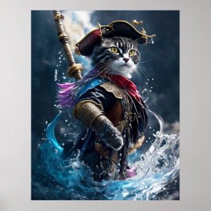 Poster Pirate Cat's Watery Adventure - 8 K Photorealist