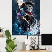 Poster Pirate Cat's Watery Adventure - 8 K Photorealist (Bureau à domicile)