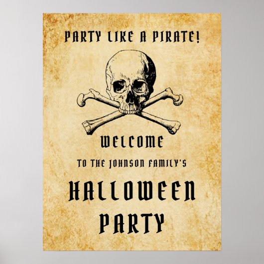 Poster Pirate Crâne Et Os Bienvenue Halloween Party (Devant)