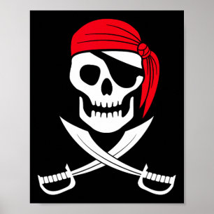 Poster Pirate Crâne rouge Bandana épée costume cadeau