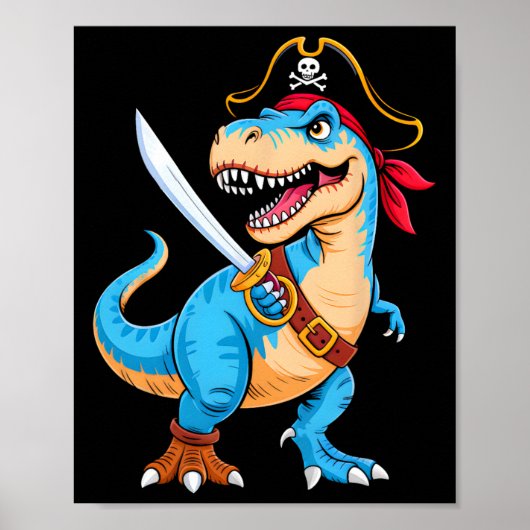 Poster Pirate Dinosaur T Rex Garçons Enfants Funny Hallow (Devant)