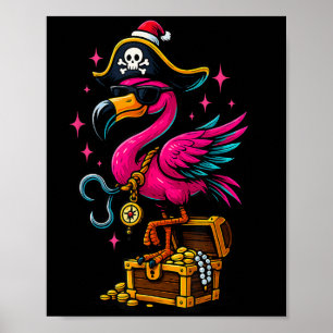Poster Pirate Flamant rose Aventure Carte Jolly roger Hal