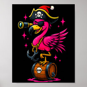 Poster Pirate Flamant rose Aventure Carte Jolly roger Hal