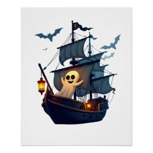 Poster Pirate Ghost Ship � T-shirt Halloween Épouvantable