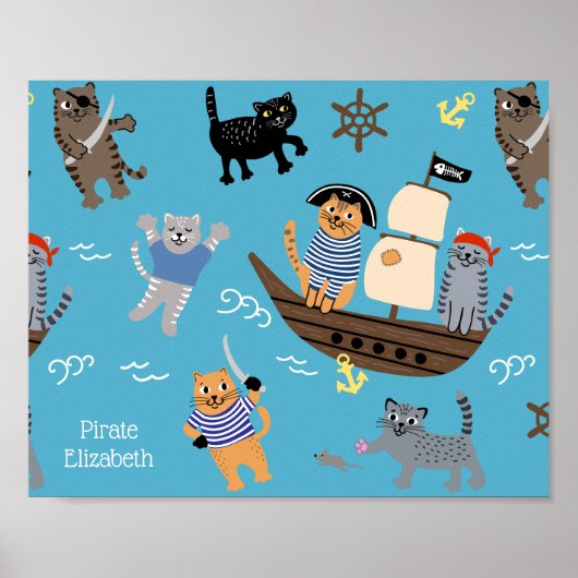 Poster Pirate Motif de chat pour garçon et fille enfants (Devant)