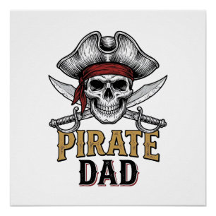 Poster Pirate Papa Crâne Épée Vintage Gravure T-Shirt_1