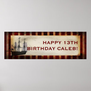 Poster Pirate Ship Grunge Personnalisé Anniversaire banni