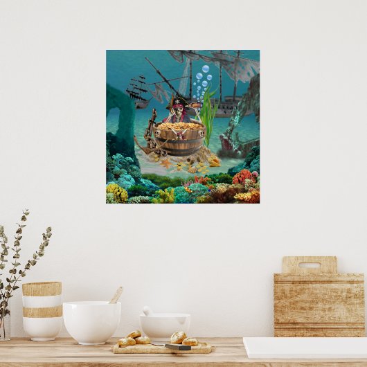 POSTER PIRATE SKELETTE DANS UN BARREAU (Cuisine)