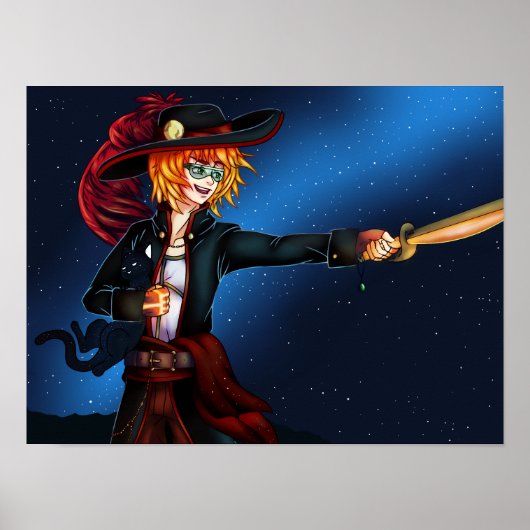 Poster Pirate spatiale et chat spatial (Devant)
