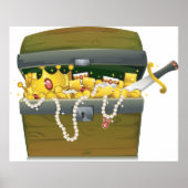 Poster Pirate Treasure Chest with Jewels and Sword (Devant)