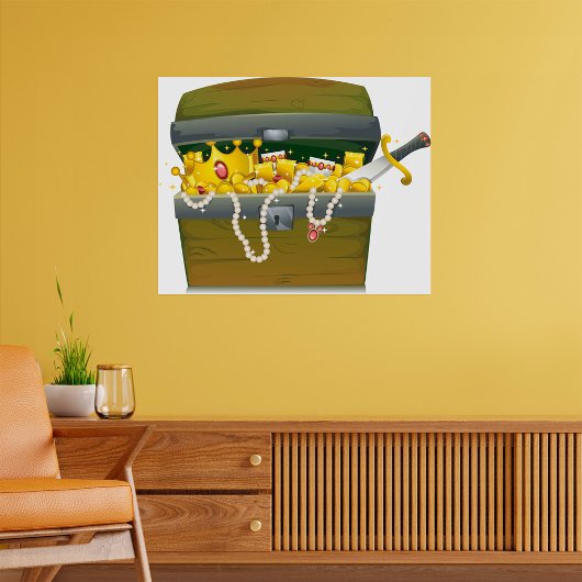 Poster Pirate Treasure Chest with Jewels and Sword