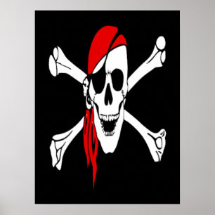 Poster Pirate vintage de crossbones en mer