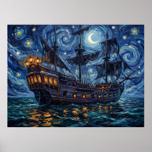 Poster Pirates des Caraïbes Black Pearl Nuit étoilée