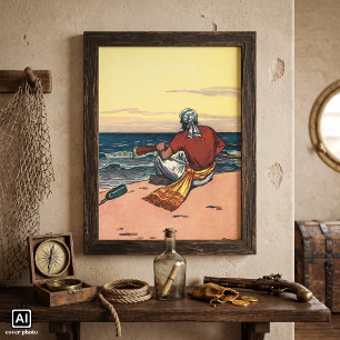 Poster Pirates Vintage, Naufragés sur une Île Déserte
