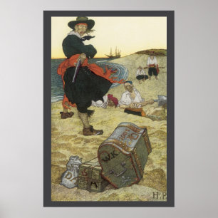 Poster Pirates Vintage, William Kidd Enterrant un Trésor