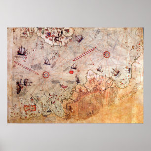 Poster piri reis ancient map history mystery vintage Anta