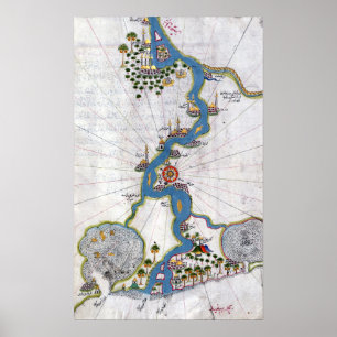 Poster Piri Reis Carte du Nil du fleuve de son estuaire S