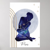 Poster Pisces Feminine Blue Gold Zodiac Design (Devant)