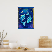 Poster Pisces Zodiac Fish Swimming in Cosmic Waters (Cuisine)