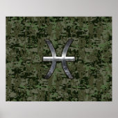 Poster Pisces Zodiac Sign on Woodland Camouflage numériqu (Devant)