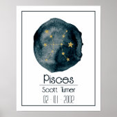 Poster Pisces Zodiac Signal : Nom et Anniversaire personn (Devant)