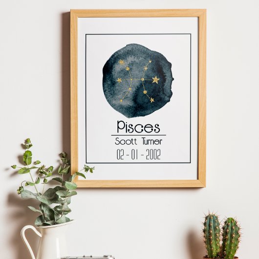 Poster Pisces Zodiac Signal : Nom et Anniversaire personn