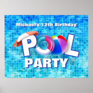Poster Piscine d'été cool Fête de l'eau Amusement