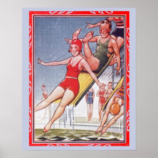 Poster Piscine Fête Nage Vintage Été (Devant)