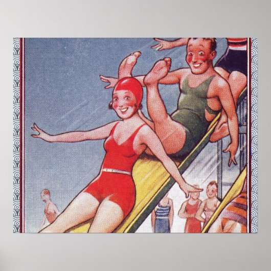 Poster Piscine Fête Nage Vintage Été (Devant)