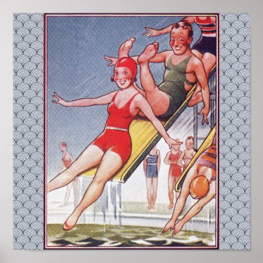 Poster Piscine Fête Nage Vintage Été (Devant)