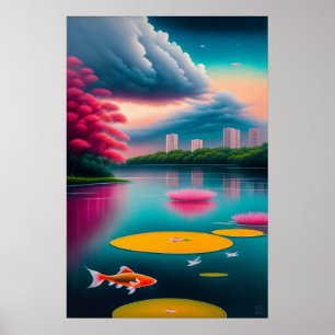 Poster Piscine Koi de Singapour - Art en toile