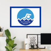 Poster Pismming venin, swimmer on blue circle custom (Bureau à domicile)
