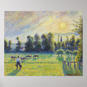 Poster Pissarro - Coucher de soleil sur les pâturages Era