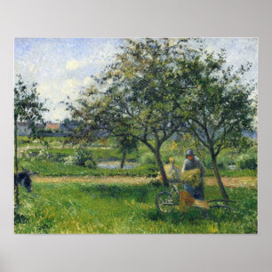 Poster Pissarro - Paysanne Chariot à main Verger 1881