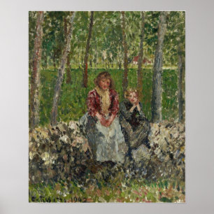 Poster Pissarro - Paysans Assis Sous Les Arbres, Moret