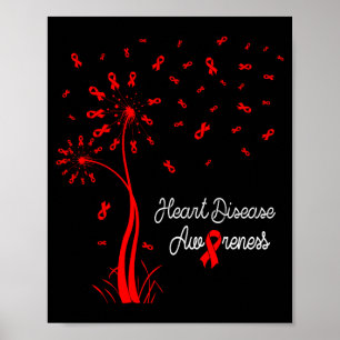 Poster Pissenlit et rubans rouges volant hors du cœur mal