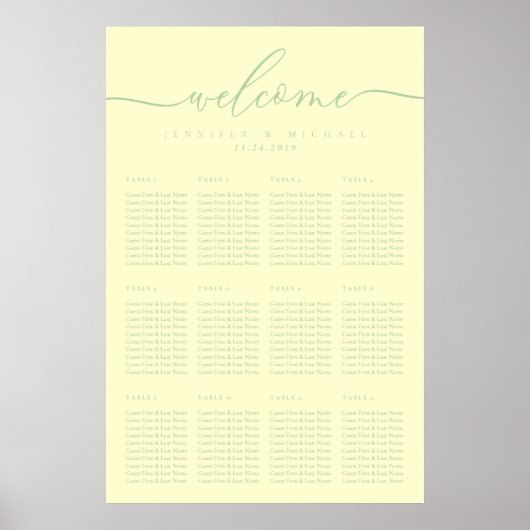 Poster Pistachio Script Bienvenue Table de Mariage Assis (Devant)