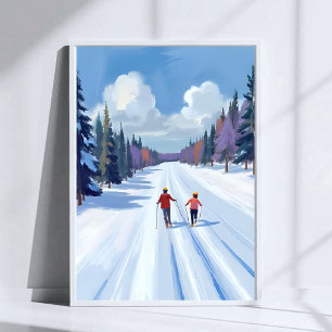 Poster Piste de ski Ski alpin aquarelle hiver